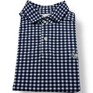 Fairway & Greene Blue White Gingham Golf Polo Shirt Men's Size Medium USA